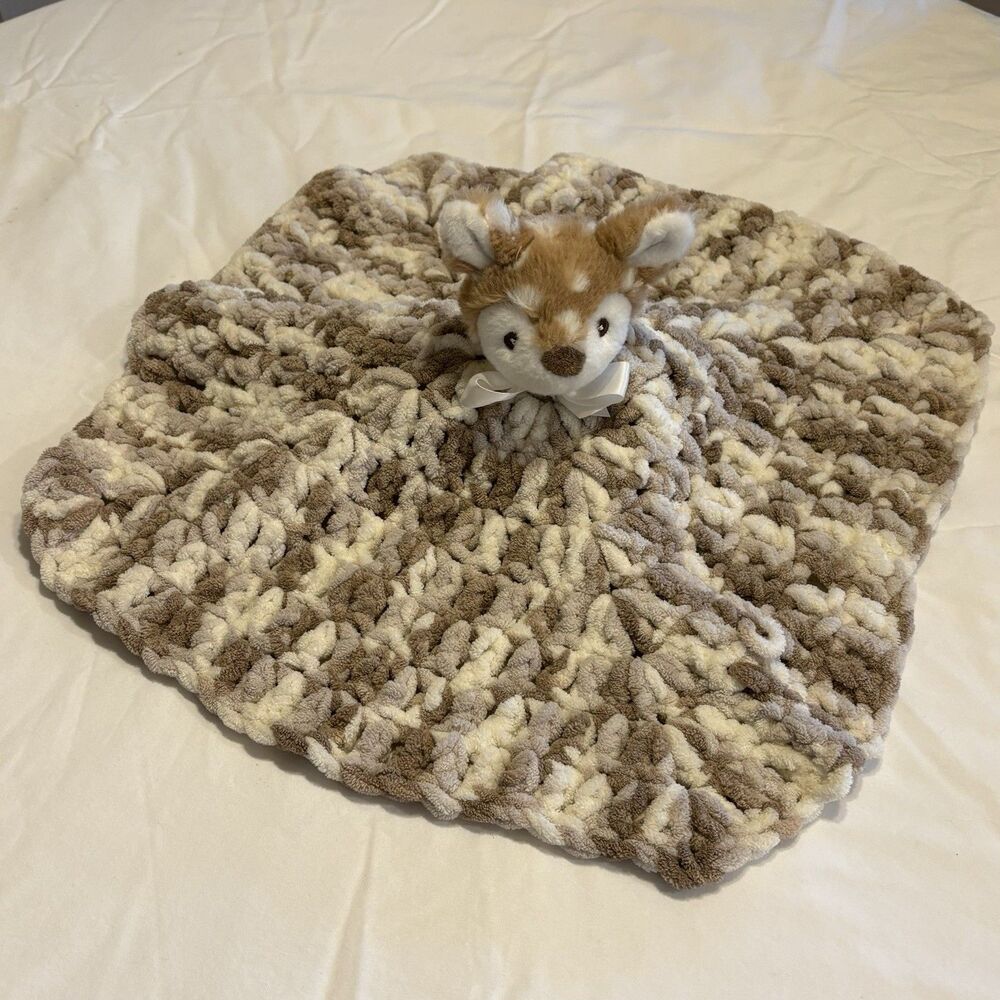 Bearington Baby Collection Fawn Lovey Blanket Crochet Rattle